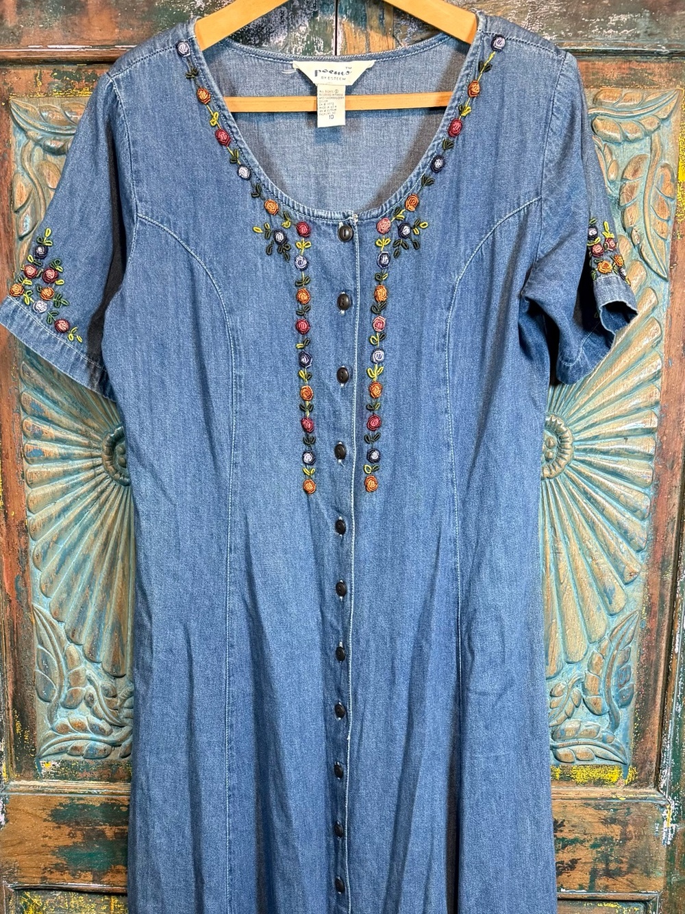 Vintage embroidered denim jeans dress